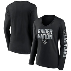 Las Vegas Raiders Women's Hometown Sweep Long Sleeve V-Neck T-Shirt - Black for sale