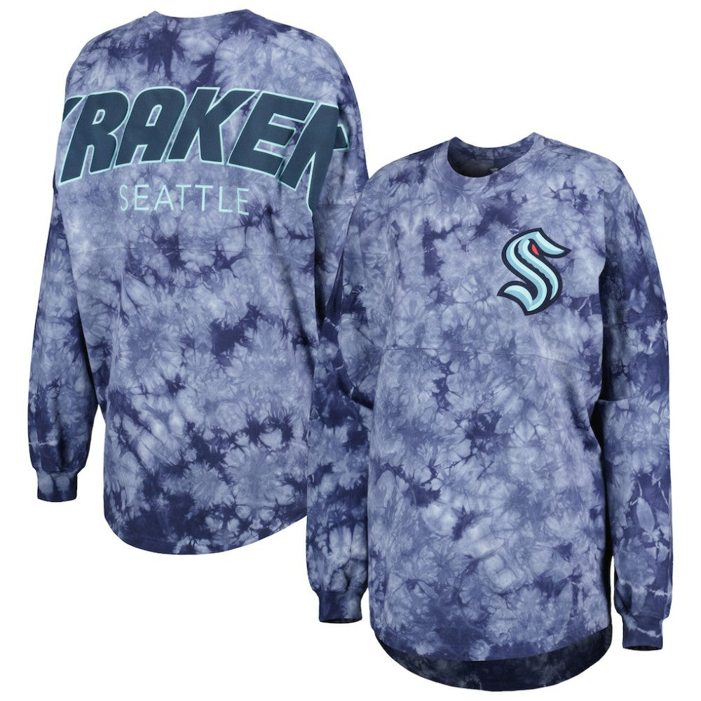 Seattle Kraken Fanatics Women's Crystal-Dye Long Sleeve T-Shirt - Deep Sea Blue T-shirts