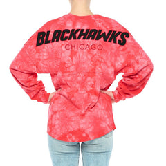 Chicago Blackhawks Fanatics Women's Crystal-Dye Long Sleeve T-Shirt - Red T-shirts