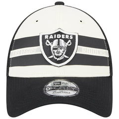Las Vegas Raiders New Era Team Stripe Trucker 9FORTY Snapback Hat - Cream/Black on sale