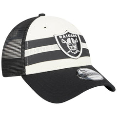 Las Vegas Raiders New Era Team Stripe Trucker 9FORTY Snapback Hat - Cream/Black on sale