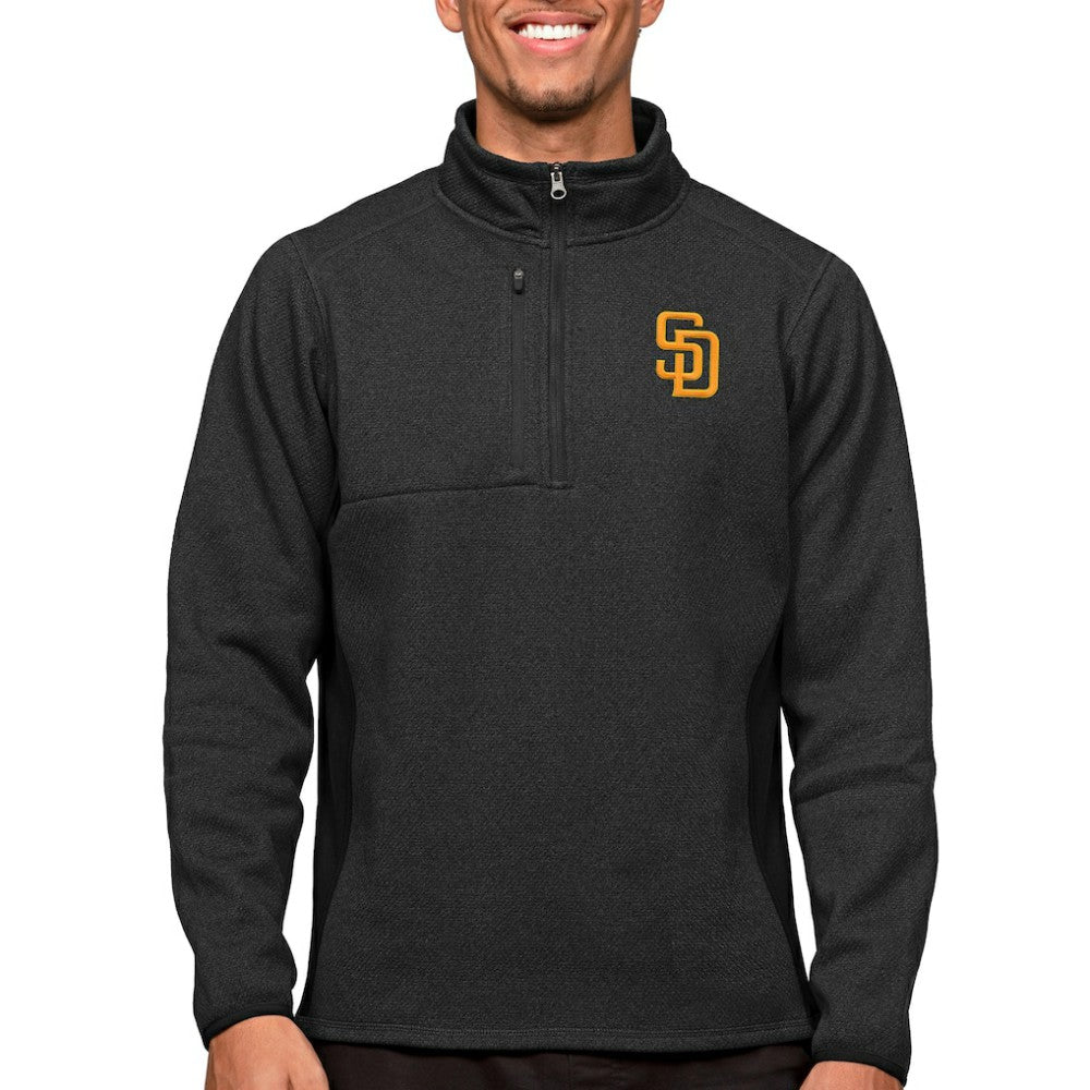 San Diego Padres Antigua Course Quarter-Zip Pullover Top Heathered Black