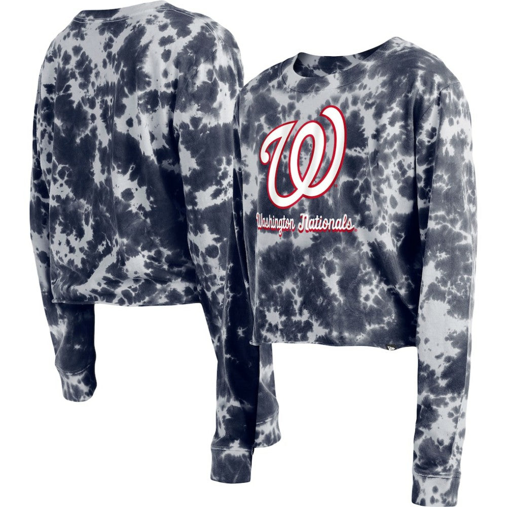 Washington Nationals Women's Tie-Dye Cropped Long Sleeve T-Shirt Navy