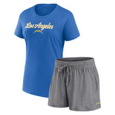 Los Angeles Chargers Women's Script T-Shirt & Shorts Lounge Set - Powder Blue/Heather Charcoal outlet