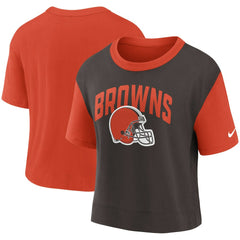 Cleveland Browns Women's High Hip Fashion T-Shirt - Orange/Brown discount