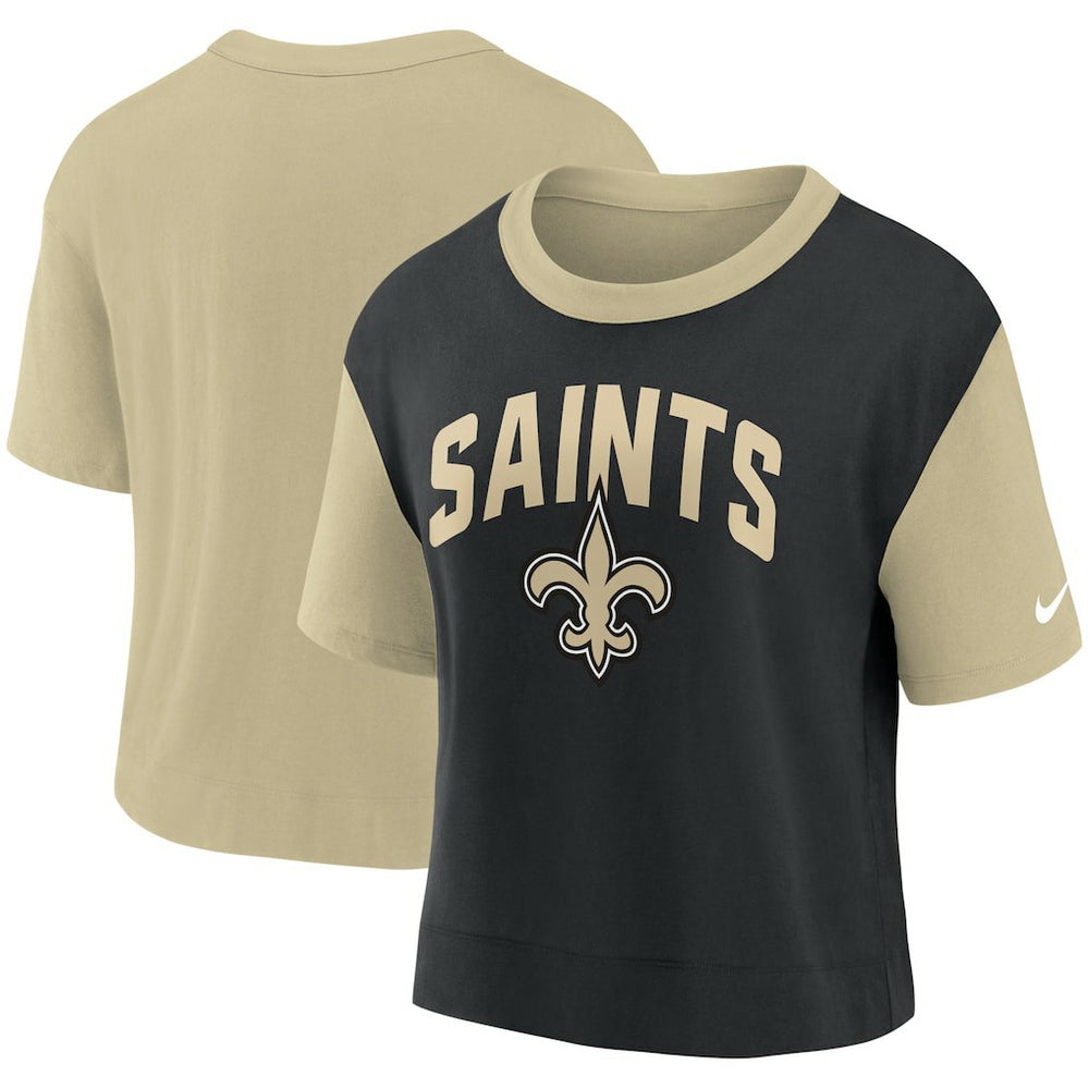 New Orleans Saints Women's High Hip Fashion T-Shirt - Gold/Black online