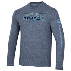 Seattle Kraken Champion Tri-Blend Long Sleeve T-Shirt - Heather Navy T-shirts