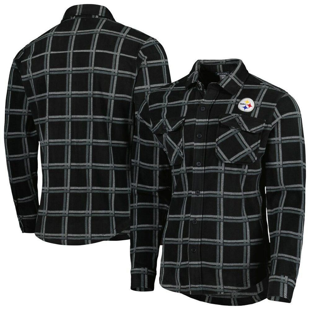 Pittsburgh Steelers Antigua Industry Flannel Button-Up Shirt Jacket - Black discount
