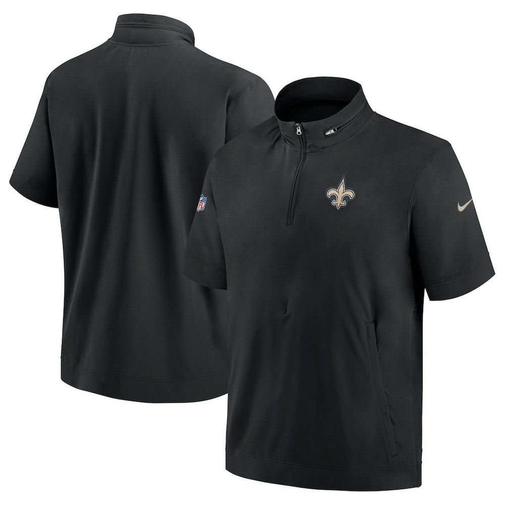 New Orleans Saints Sideline Coach Short Sleeve Hoodie Quarter-Zip Jacket - Black cheap