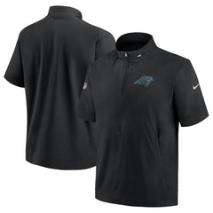 Carolina Panthers Sideline Coach Short Sleeve Hoodie Quarter-Zip Jacket - Black for sale