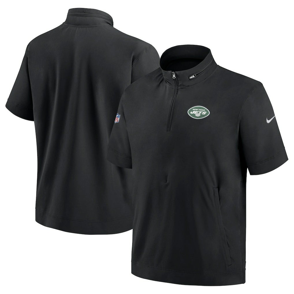 New York Jets Sideline Coach Short Sleeve Hoodie Quarter-Zip Jacket - Black on sale