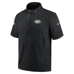 New York Jets Sideline Coach Short Sleeve Hoodie Quarter-Zip Jacket - Black on sale