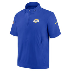 Los Angeles Rams Sideline Coach Short Sleeve Hoodie Quarter-Zip Jacket - Royal discount