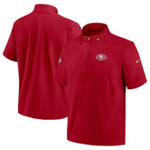 San Francisco 49ers Sideline Coach Short Sleeve Hoodie Quarter-Zip Jacket - Scarlet sale