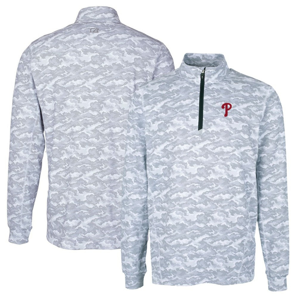 Philadelphia Phillies Cutter & Buck Big & Tall Traverse Camo Print Stretch Quarter-Zip Pullover Top Charcoal