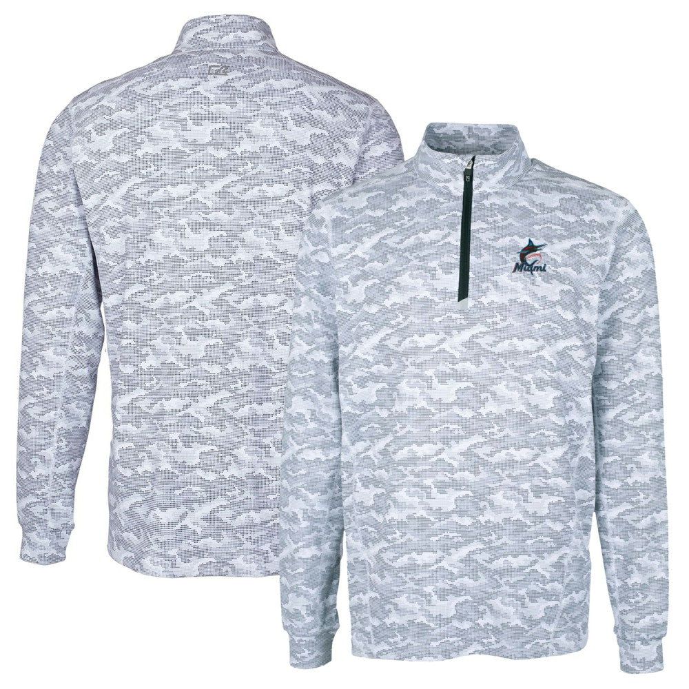 Miami Marlins Cutter & Buck Big & Tall Traverse Camo Print Stretch Quarter-Zip Pullover Top Charcoal