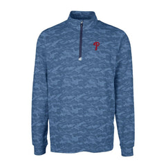Philadelphia Phillies Cutter & Buck Traverse Camo Print Stretch Quarter-Zip Pullover Top Navy