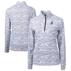 Atlanta Braves Cutter & Buck Women's Traverse Camo Print Stretch Quarter-Zip Pullover Top Charcoal
