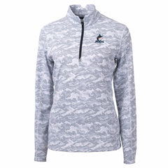 Miami Marlins Cutter & Buck Women's Traverse Camo Print Stretch Quarter-Zip Pullover Top Charcoal