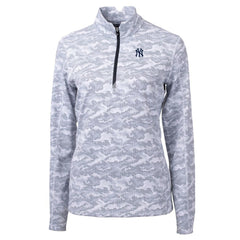 New York Yankees Cutter & Buck Women's Traverse Camo Print Stretch Quarter-Zip Pullover Top Charcoal