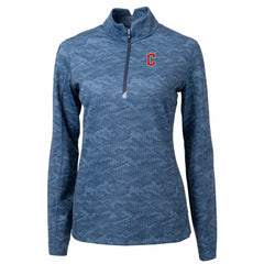 Cleveland Guardians Cutter & Buck Women's Traverse Camo Print Stretch Quarter-Zip Pullover Top Navy