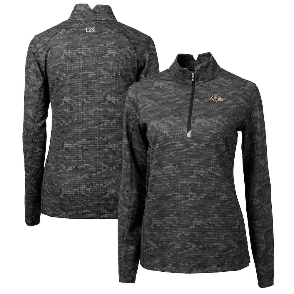 Baltimore Ravens Cutter & Buck Women's Traverse Camo Print Stretch Quarter-Zip Pullover Top - Black for sale