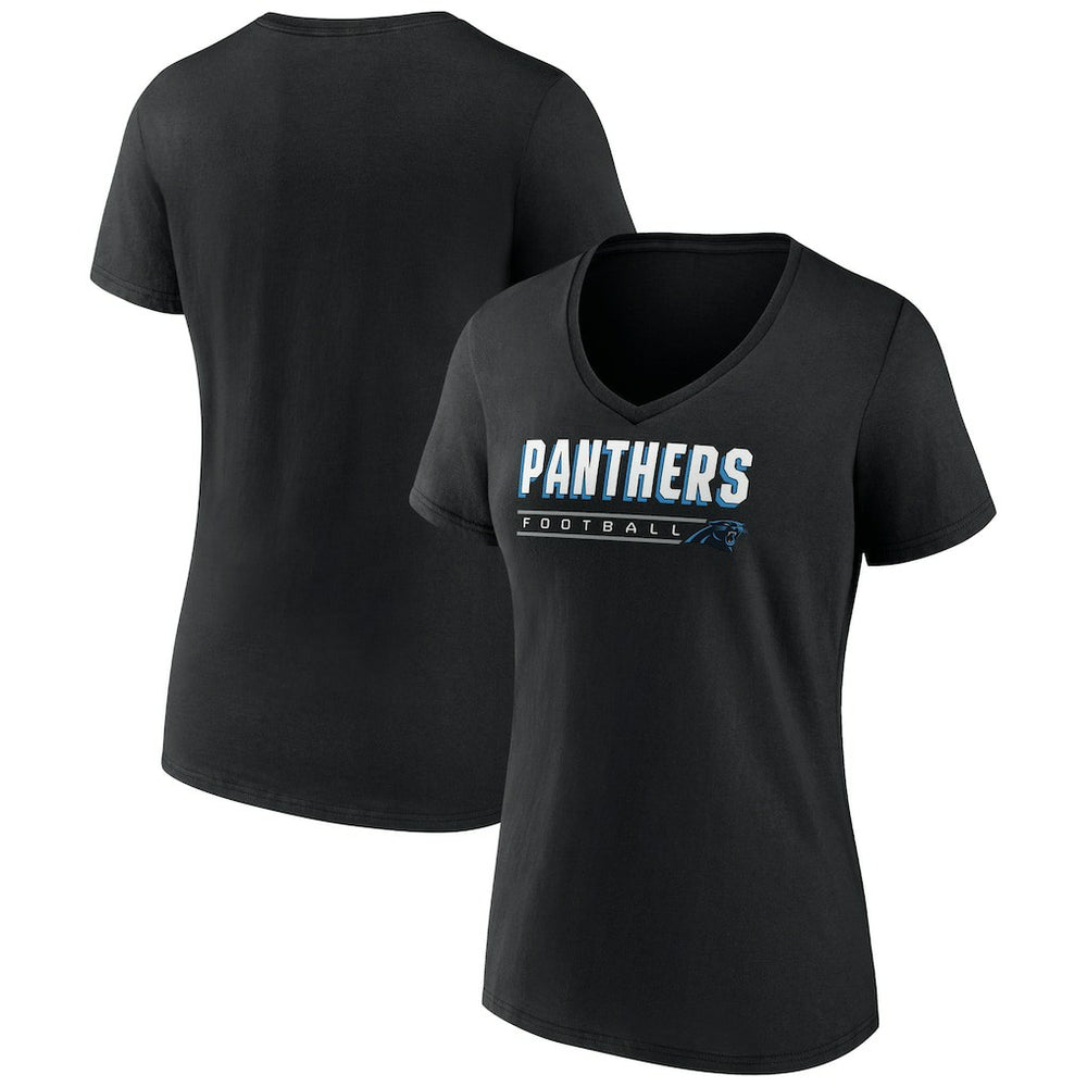 Carolina Panthers Women's Primary Play V-Neck T-Shirt - Black on sale