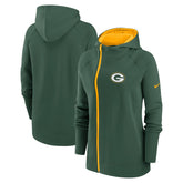 Green Bay Packers Women's Asymmetrical Raglan Full-Zip Hoodie - Green outlet