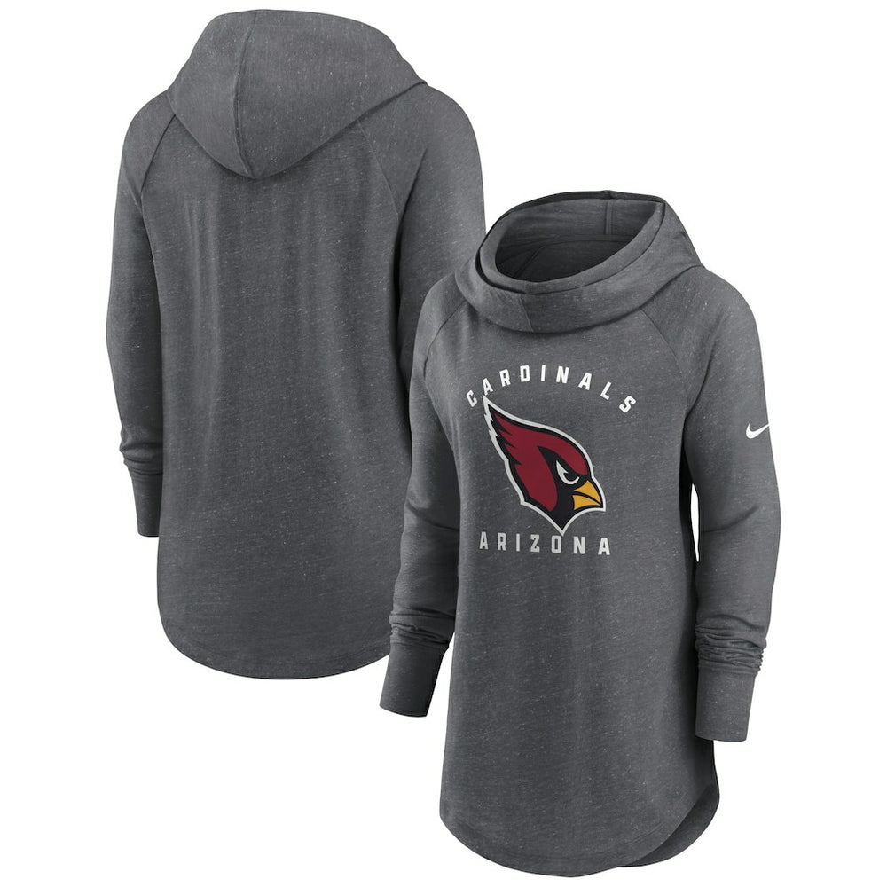 Arizona Cardinals Women's Raglan Funnel Neck Pullover Hoodie - Heather Charcoal for sale