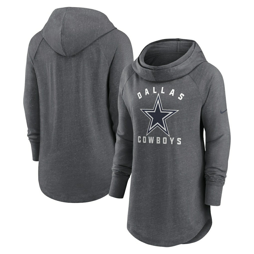 Dallas Cowboys Women's Raglan Funnel Neck Pullover Hoodie - Heather Charcoal cheap