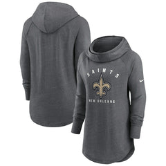 New Orleans Saints Women's Raglan Funnel Neck Pullover Hoodie - Heather Charcoal for sale