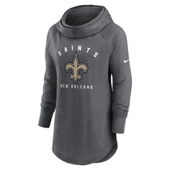 New Orleans Saints Women's Raglan Funnel Neck Pullover Hoodie - Heather Charcoal for sale