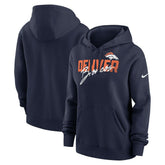 Denver Broncos Women's Wordmark Club Fleece Pullover Hoodie - Navy cheap