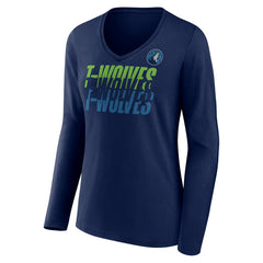 Minnesota Timberwolves Women's Tumble V-Neck Long Sleeve T-Shirt - Navy for sale