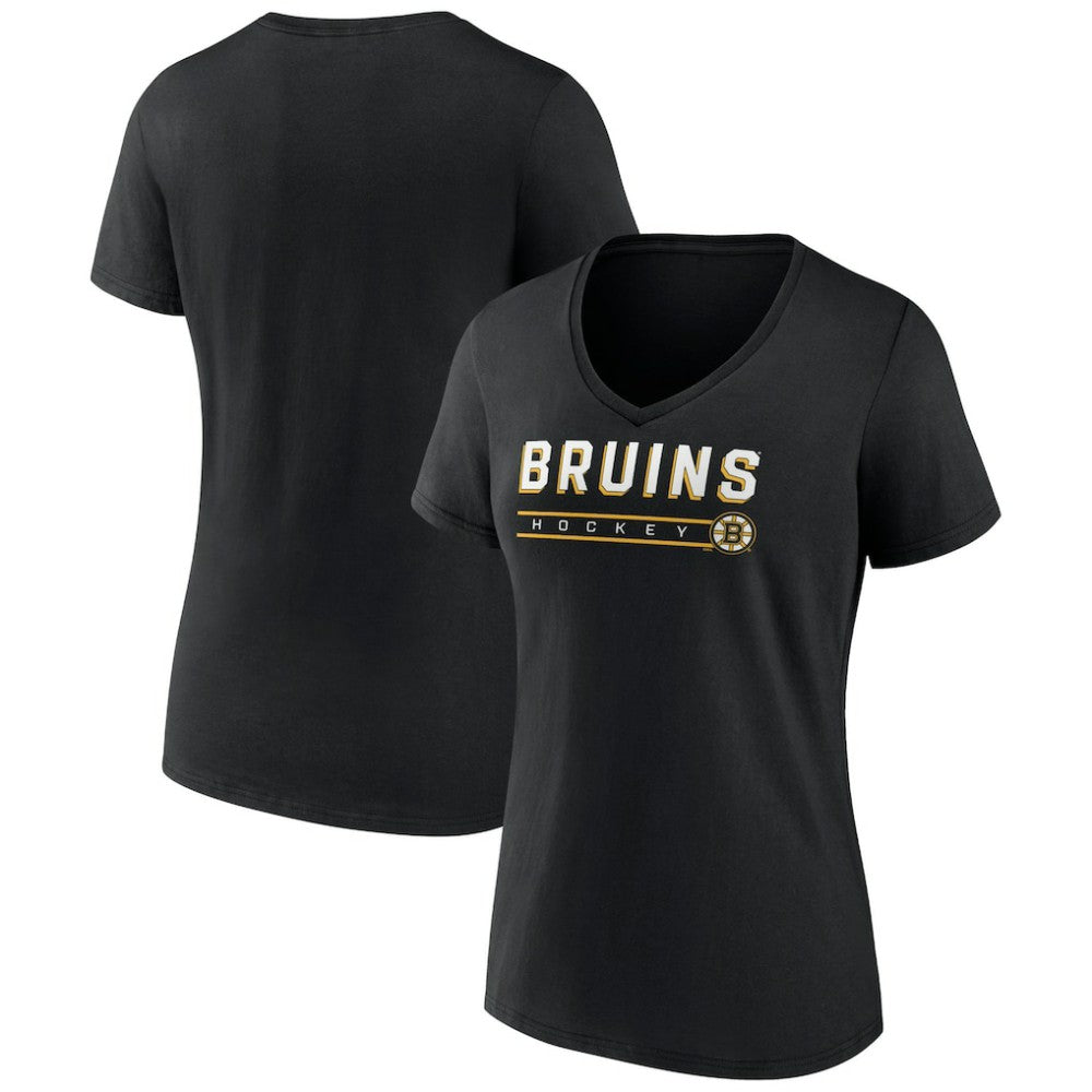 Boston Bruins Women's Primary Play V-Neck T-Shirt - Black T-shirts
