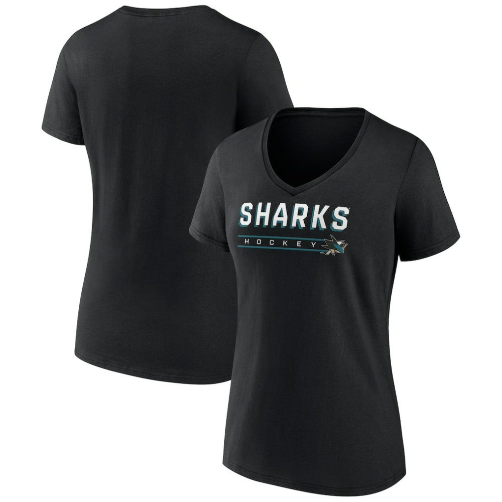 San Jose Sharks Women's Primary Play V-Neck T-Shirt - Black T-shirts