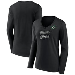 Dallas Stars Women's Forge Long Sleeve V-Neck T-Shirt - Black T-shirts