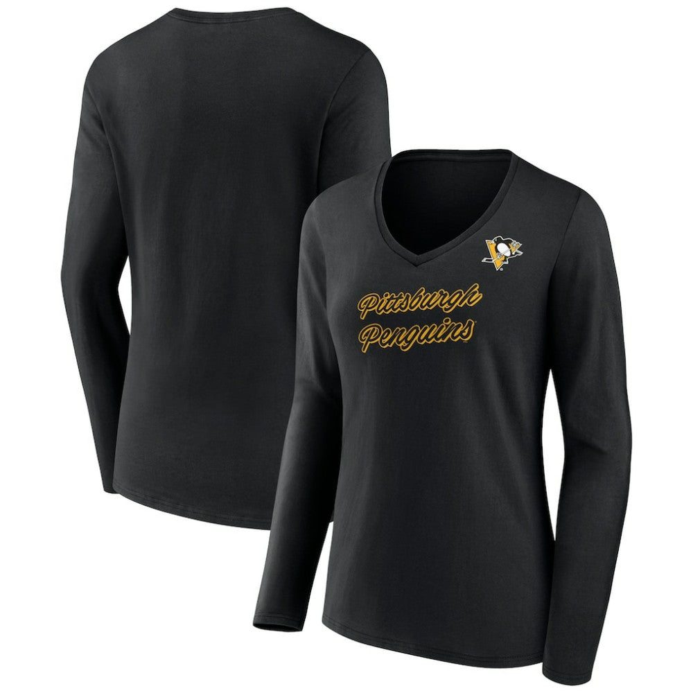 Pittsburgh Penguins Women's Forge Long Sleeve V-Neck T-Shirt - Black T-shirts