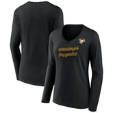 Pittsburgh Penguins Women's Forge Long Sleeve V-Neck T-Shirt - Black T-shirts