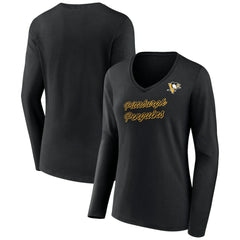 Pittsburgh Penguins Women's Forge Long Sleeve V-Neck T-Shirt - Black T-shirts