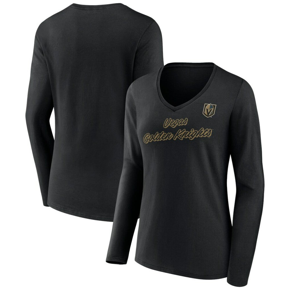 Vegas Golden Knights Women's Forge Long Sleeve V-Neck T-Shirt - Black T-shirts
