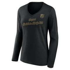 Vegas Golden Knights Women's Forge Long Sleeve V-Neck T-Shirt - Black T-shirts