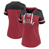 Arizona Cardinals Women's Blitz & Glam Lace-Up V-Neck Jersey T-Shirt - Cardinal/Black for sale