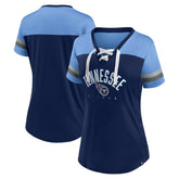 Tennessee Titans Women's Blitz & Glam Lace-Up V-Neck Jersey T-Shirt - Navy/Light Blue sale