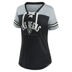 Las Vegas Raiders Women's Blitz & Glam Lace-Up V-Neck Jersey T-Shirt - Black/Silver on sale