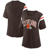 Cleveland Browns Women's Earned Stripes T-Shirt - Brown on sale