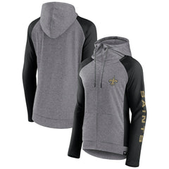 New Orleans Saints Women's Blind Side Lightweight Full-Zip Hoodie - Heather Gray/College Black for sale
