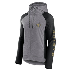New Orleans Saints Women's Blind Side Lightweight Full-Zip Hoodie - Heather Gray/College Black for sale
