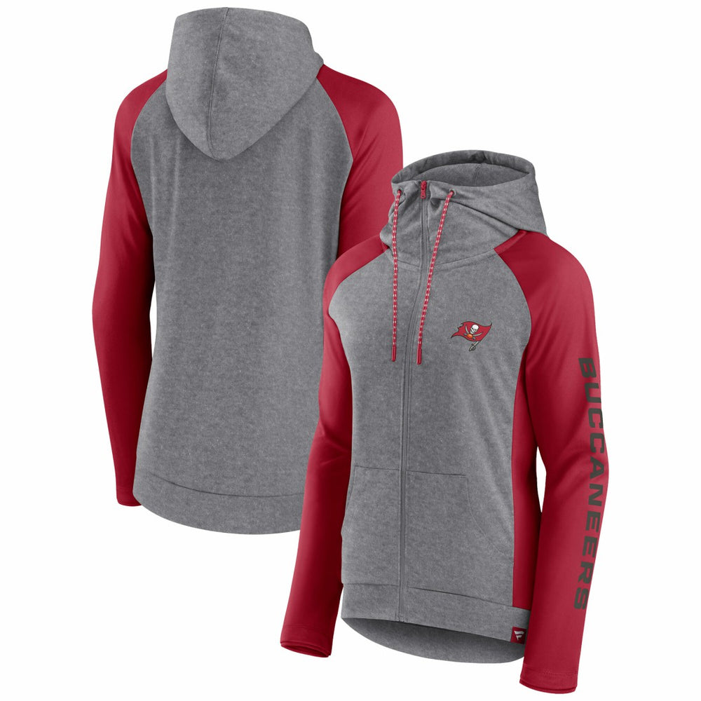 Tampa Bay Buccaneers Women's Blind Side Lightweight Full-Zip Hoodie - Heather Gray/College Red for sale