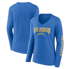 Los Angeles Chargers Women's Wordmark Long Sleeve V-Neck T-Shirt - Powder Blue discount